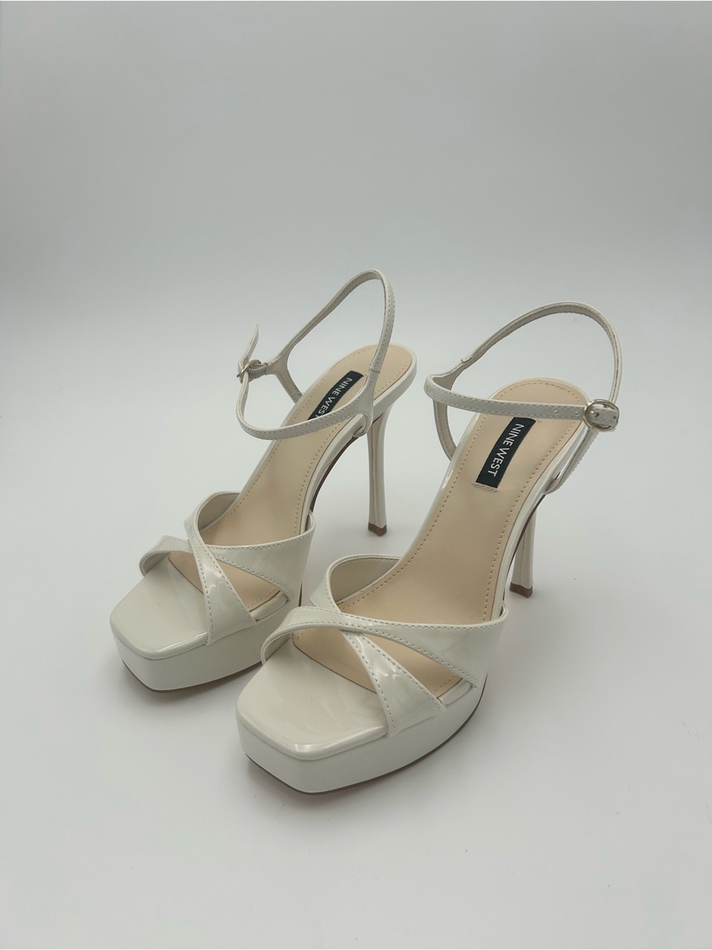 Nine West White Square Toe High Stiletto Dress Sandal Heels